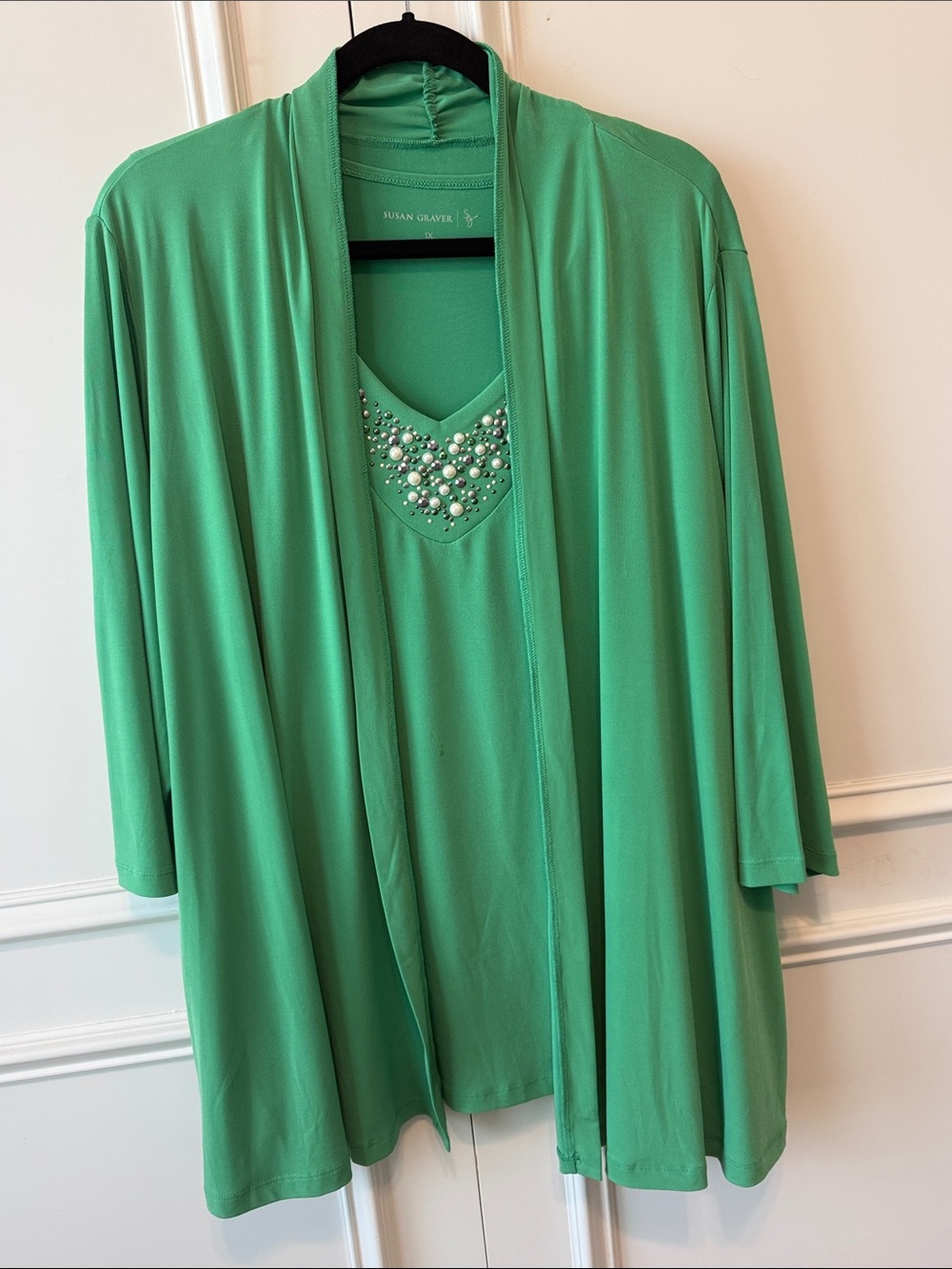 Susan Graver Green Embellished Knit Twinset